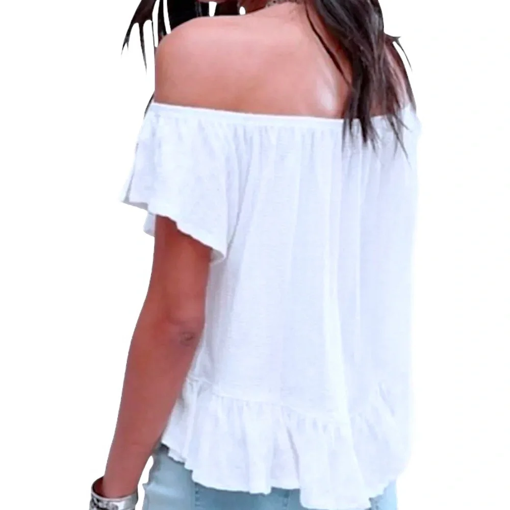 Free People Top Medium 8 10 White Wear 2 Ways Scoop or Cold Shoulder SOFT NWT